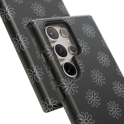 Black Daisy Floral Phone Case – Slim Protective Tough Case for Iphone, Samsung Galaxy and Pixel