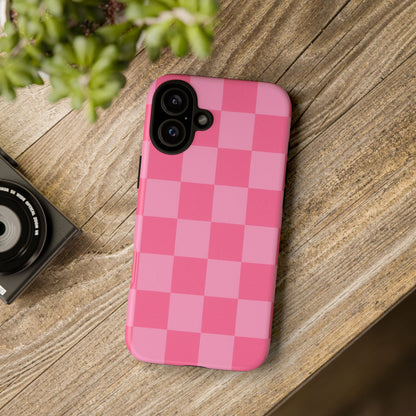 Pink Checkerboard Phone Case | Cute Aesthetic Checkered iPhone & Samsung Tough Case