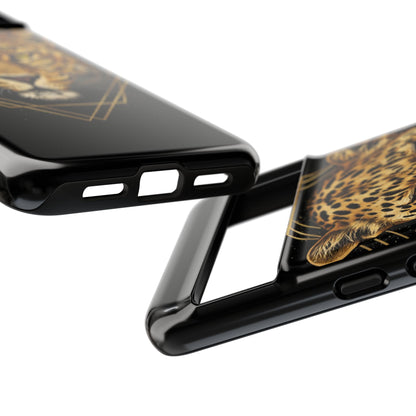 Leopard Head Geometric Phone Case – Black & Gold Luxe Tough Case