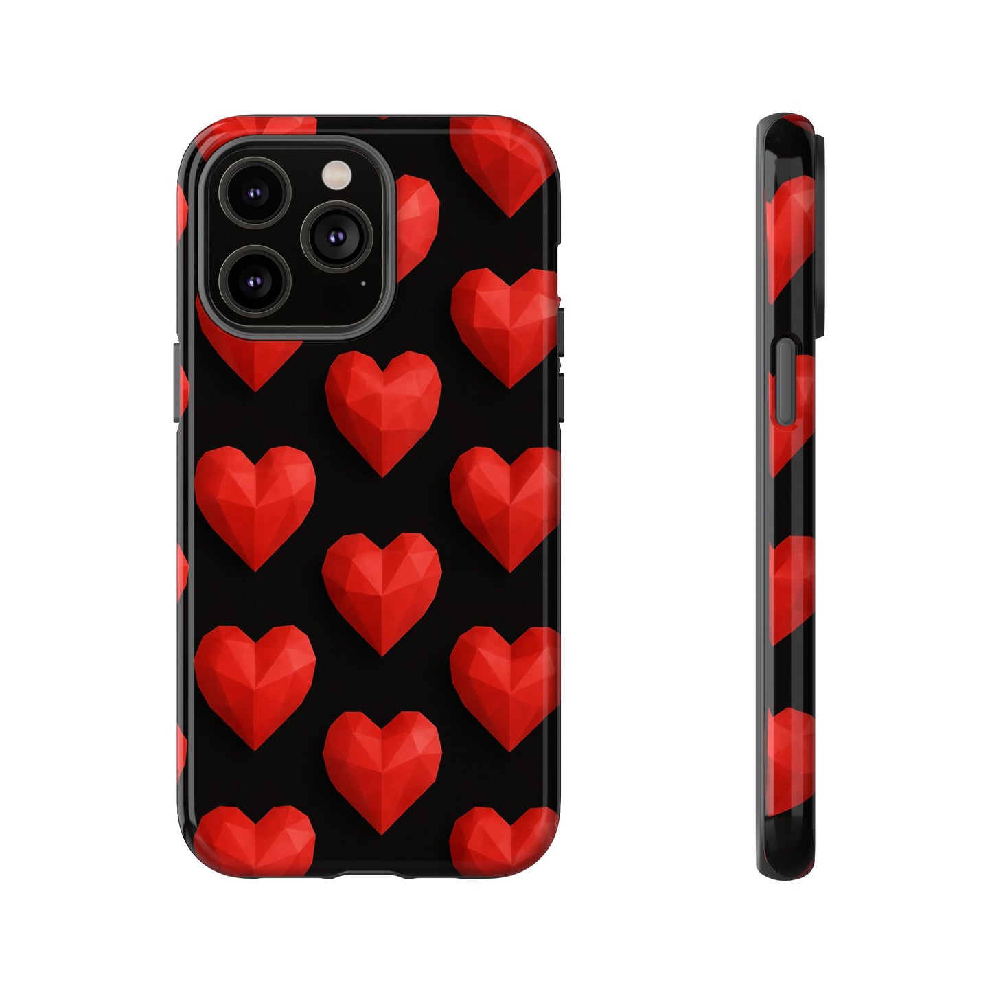 Red Heart Phone Case – Geometric Heart Pattern Tough Case (Black)