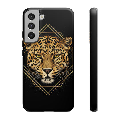 Leopard Head Geometric Phone Case – Black & Gold Luxe Tough Case