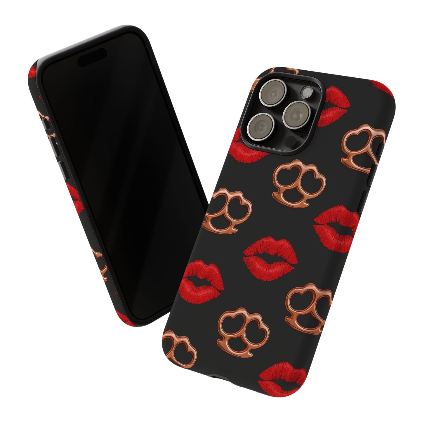 Red Lipstick & Knuckle Duster Phone Case | Bold Kiss Print Tough Protective Cover for Iphone, Samsung Galaxy and Pixel