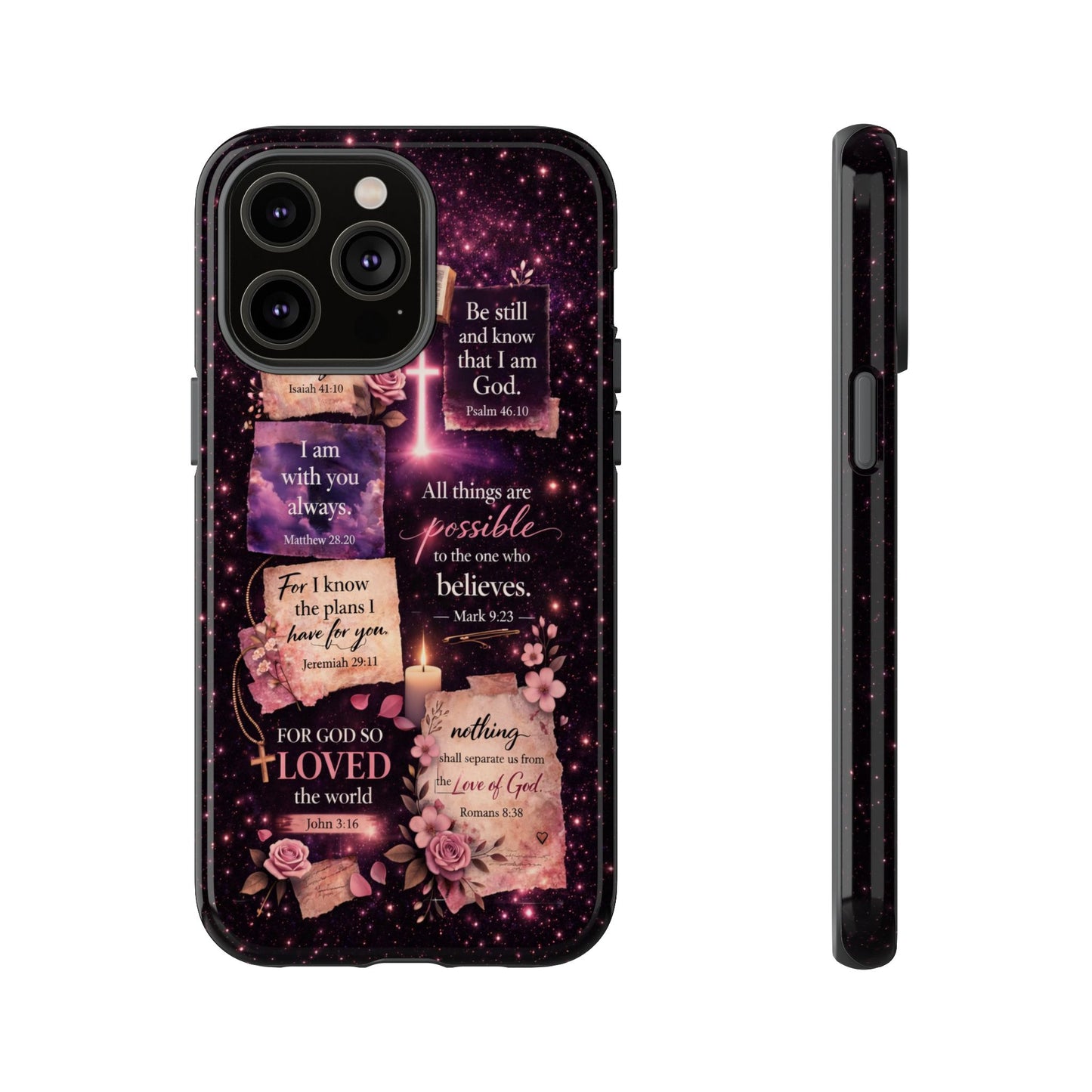 Christian Bible Verse Phone Case Pink Floral Faith Tough Protective Cover Gift