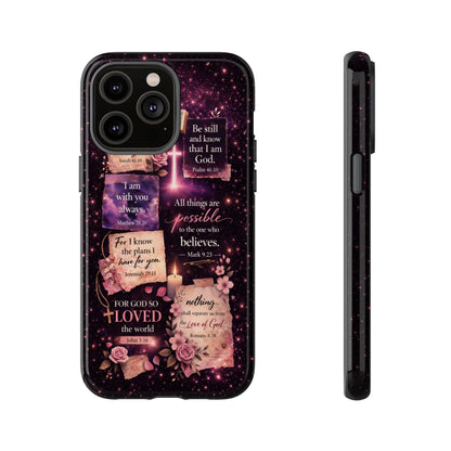 Christian Bible Verse Phone Case Pink Floral Faith Tough Protective Cover Gift