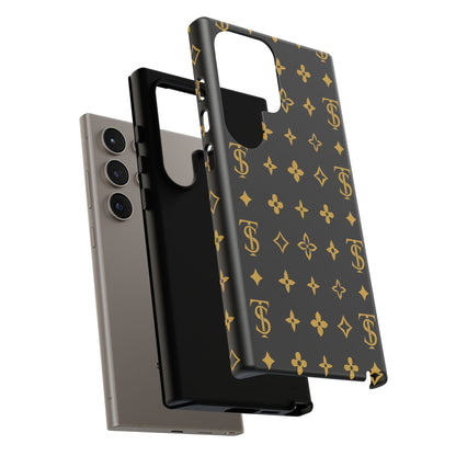 Gold Monogram Pattern Tough Phone Case | Black & Gold Luxury Design for Iphone, Samsung Galaxy and Pixel