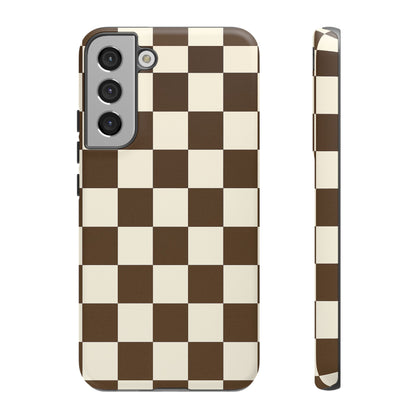 Mocha Checkerboard Phone Case | Neutral Aesthetic Checkered iPhone & Samsung Tough Case