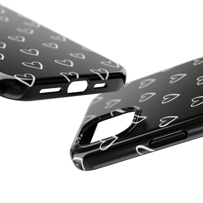 Doodle Heart Phone Case – Minimal Black & White Heart Pattern | Tough Protective Case