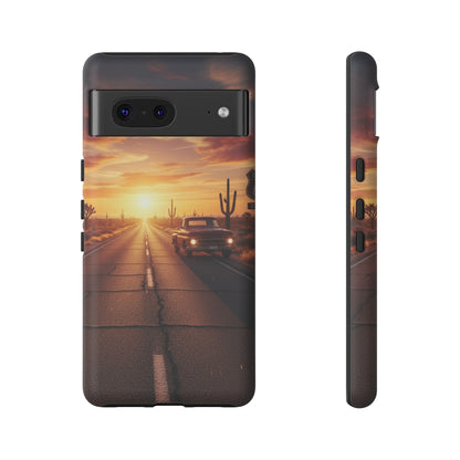 Route 66 Sunset Desert Highway Phone Case – Road Trip Travel Aesthetic Tough Case