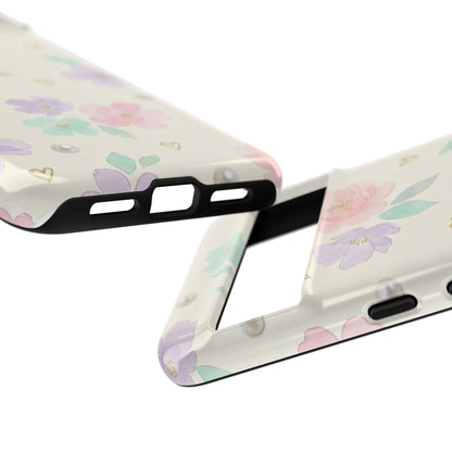 Pastel Floral Phone Case – Coquette Watercolor Flower Hearts Tough Case (iPhone, Samsung, Pixel)