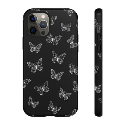 White Butterfly Pattern Phone Case – Dark Aesthetic Monochrome Tough Cover