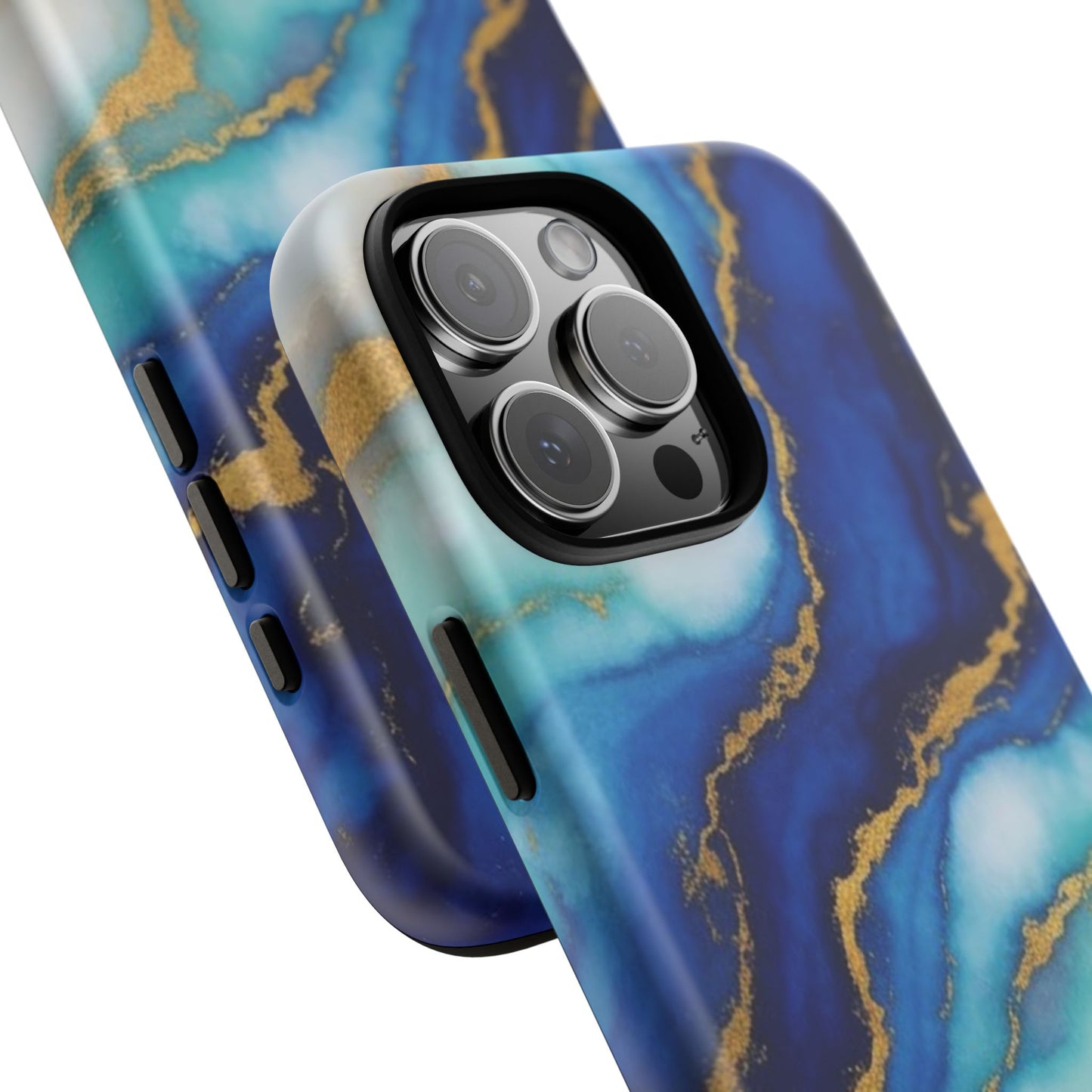 Blue & Gold Marble Phone Case – Luxury Resin Art Tough Case (iPhone, Samsung, Pixel)