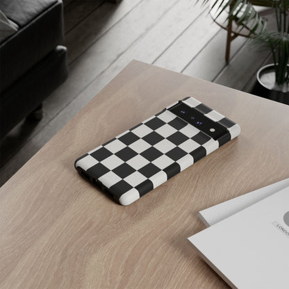 Black & White Checkerboard Phone Case – Classic Aesthetic Tough Protective Case