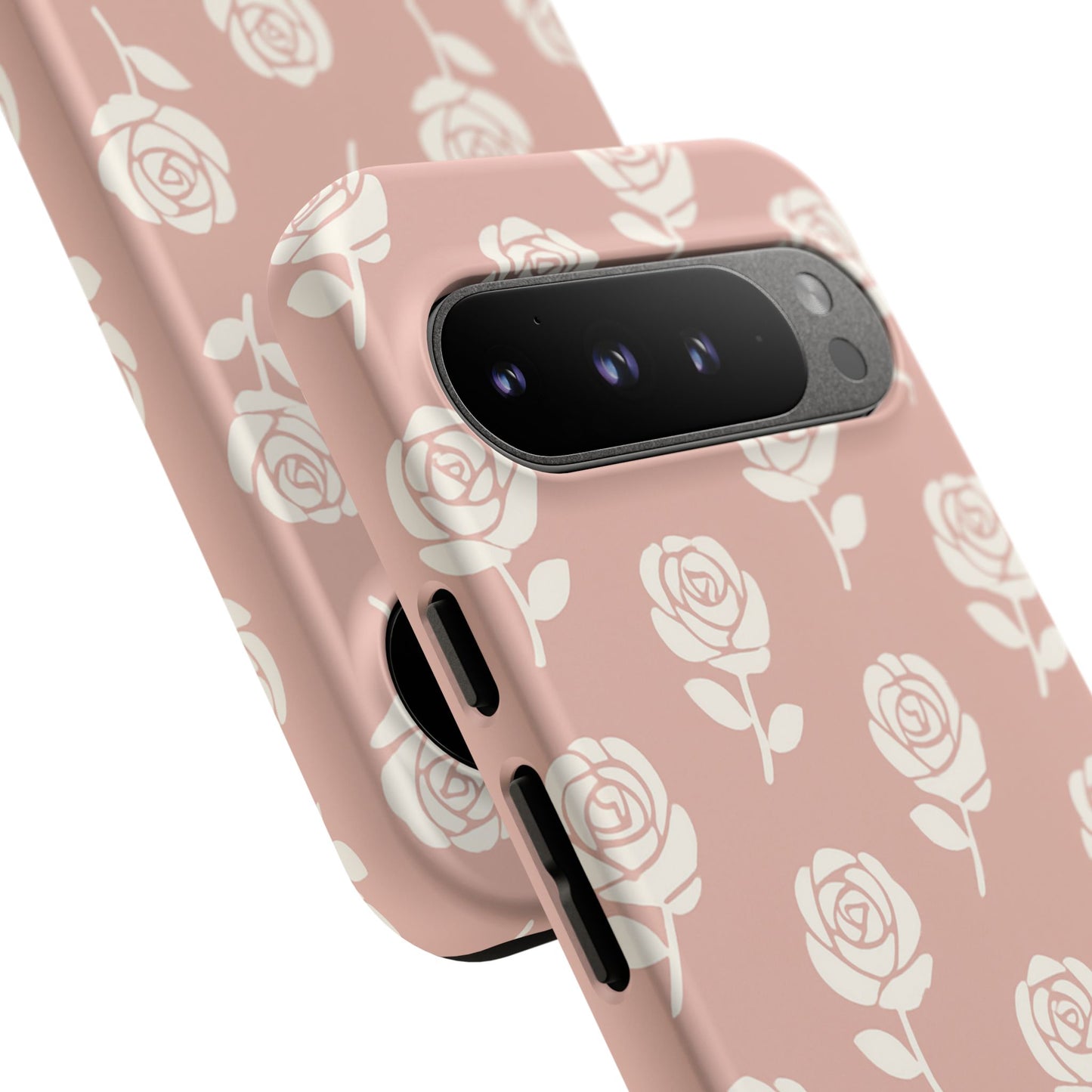 White Rose Pattern Tough Phone Case | Elegant Floral Aesthetic Case for Iphone, Samsung Galaxy and Pixel