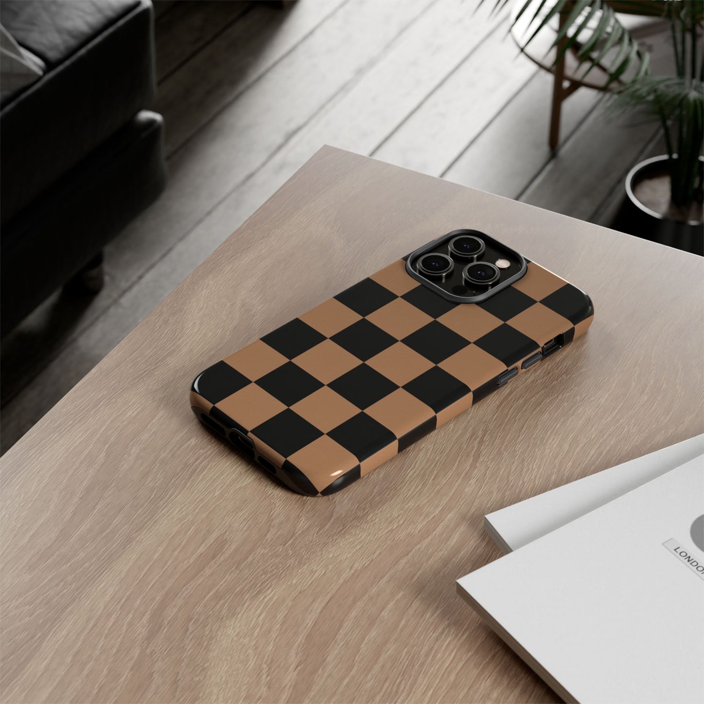 Brown Checkered Phone Case | Aesthetic Checkerboard iPhone & Samsung Tough Case