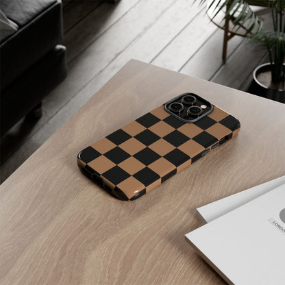 Brown Checkered Phone Case | Aesthetic Checkerboard iPhone & Samsung Tough Case