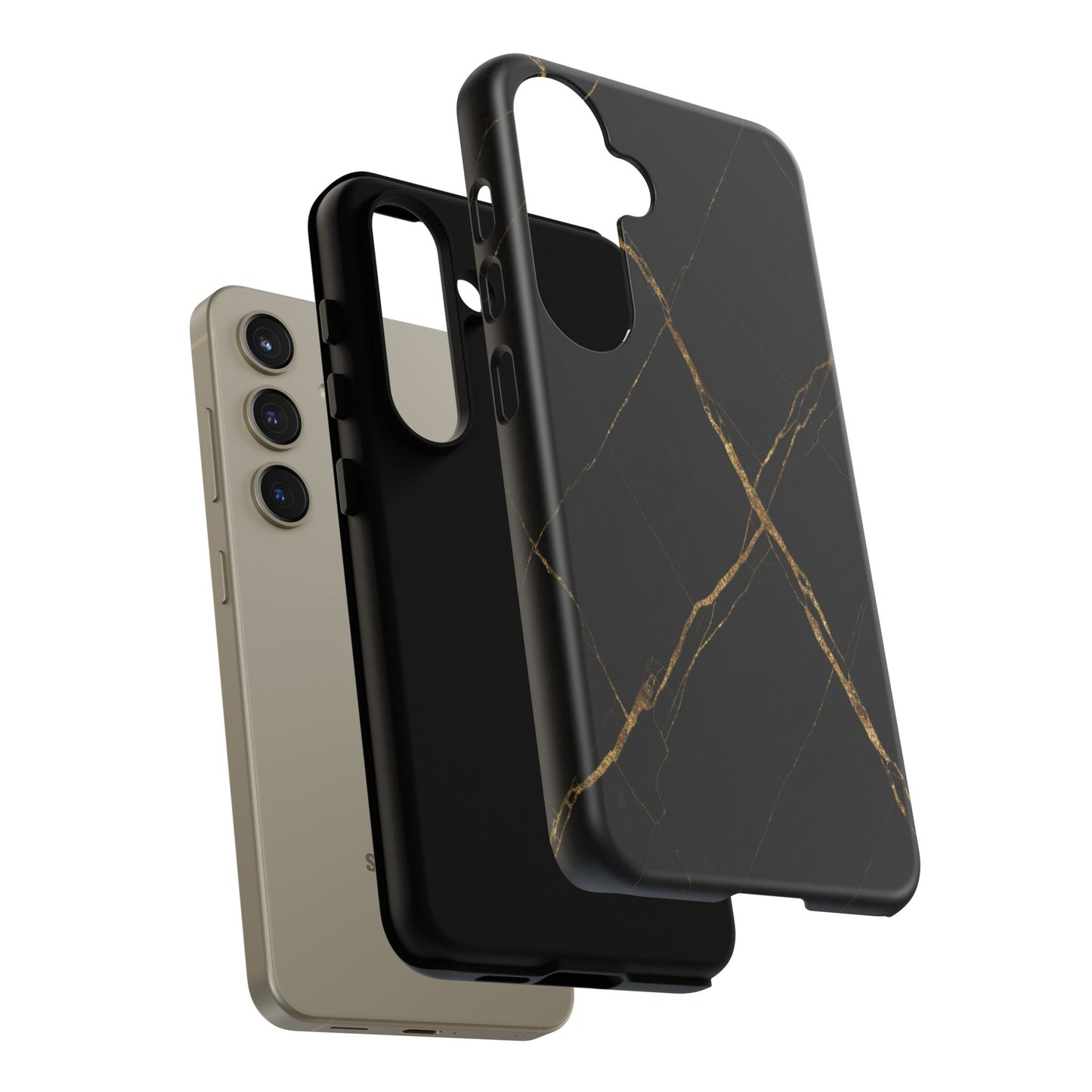 Black Marble Phone Case with Gold Veins – Luxury Minimal Aesthetic Tough Case