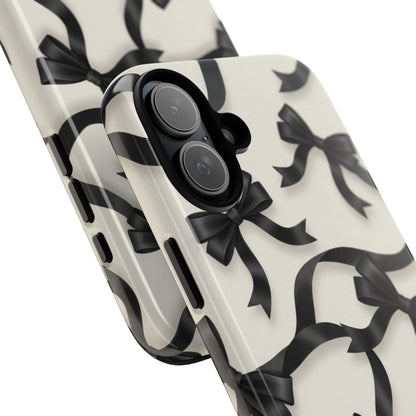 Black Ribbon Bow Phone Case, Minimal Bow Pattern Tough Protective Case