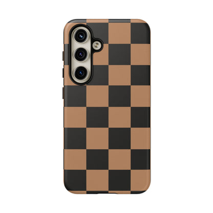 Brown Checkered Phone Case | Aesthetic Checkerboard iPhone & Samsung Tough Case