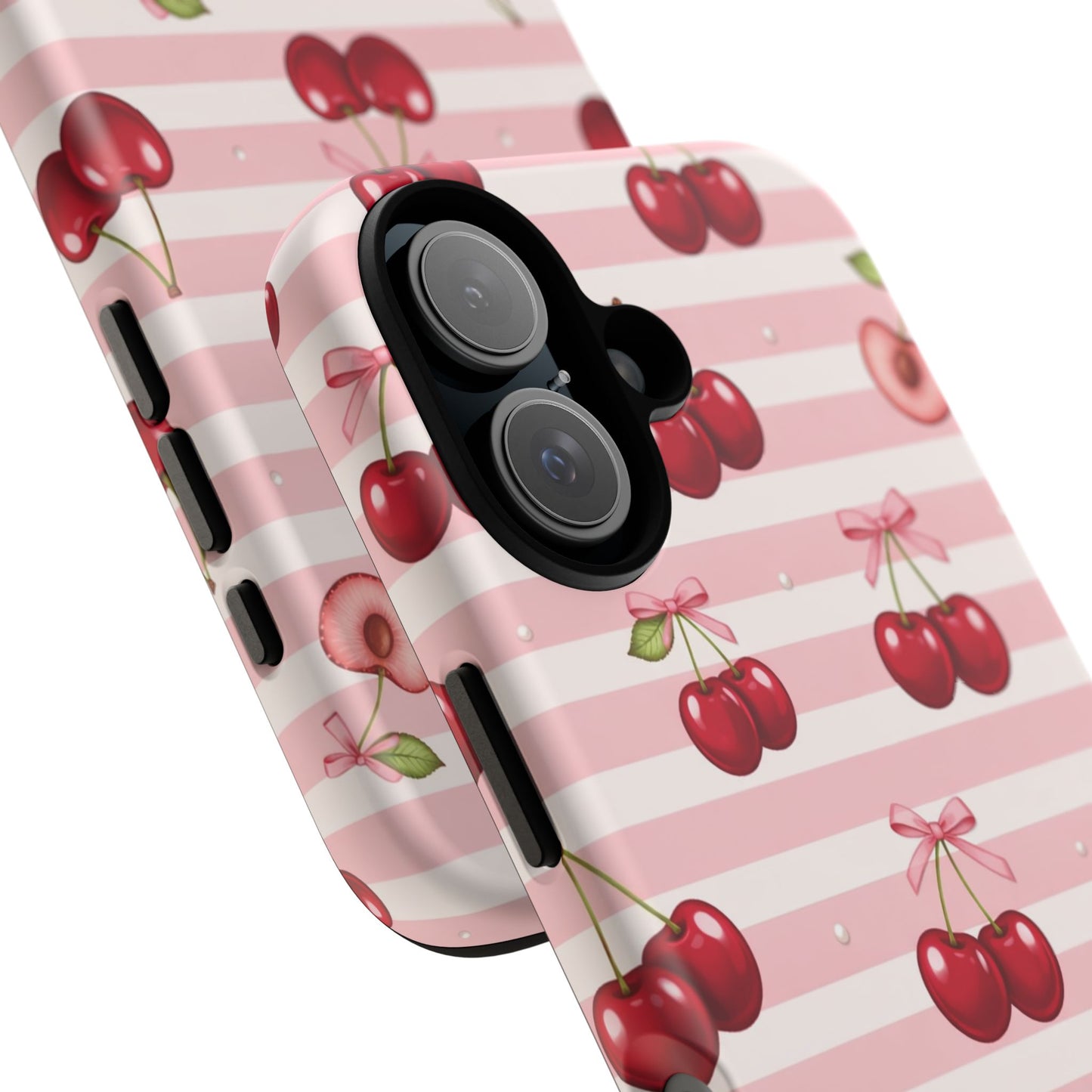 Coquette Cherry Bow Phone Case | Cute Pink Aesthetic Cherry Pattern Tough Case for iPhone & Samsung