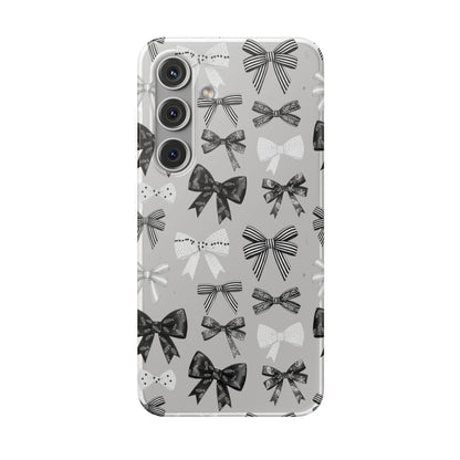 Black & White Bow Pattern Phone Case | Minimal Coquette Flexi Case