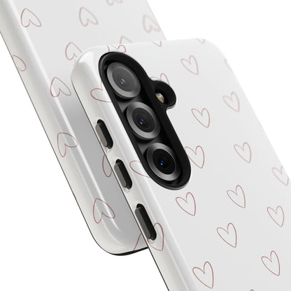Hand-Drawn Hearts Tough Phone Case | Minimal Pink Heart Pattern
