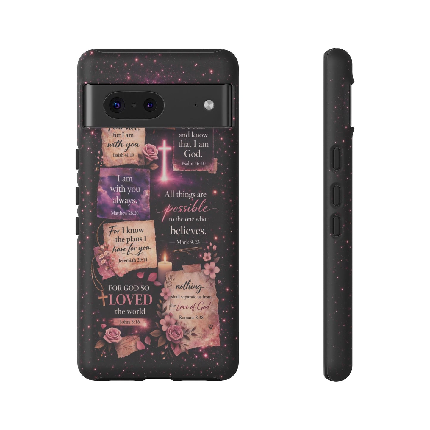 Christian Bible Verse Phone Case Pink Floral Faith Tough Protective Cover Gift