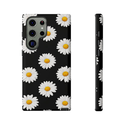 Black Daisy Floral Tough Phone Case – Cute Protective Cover for Iphone, Samsung Galaxy and Pixel