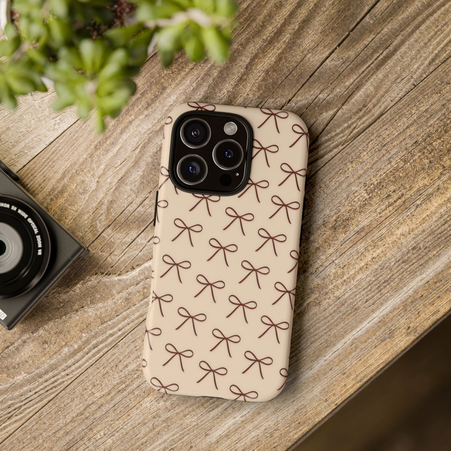 Coquette Bow Phone Case | Neutral Beige Aesthetic iPhone & Samsung Tough Case