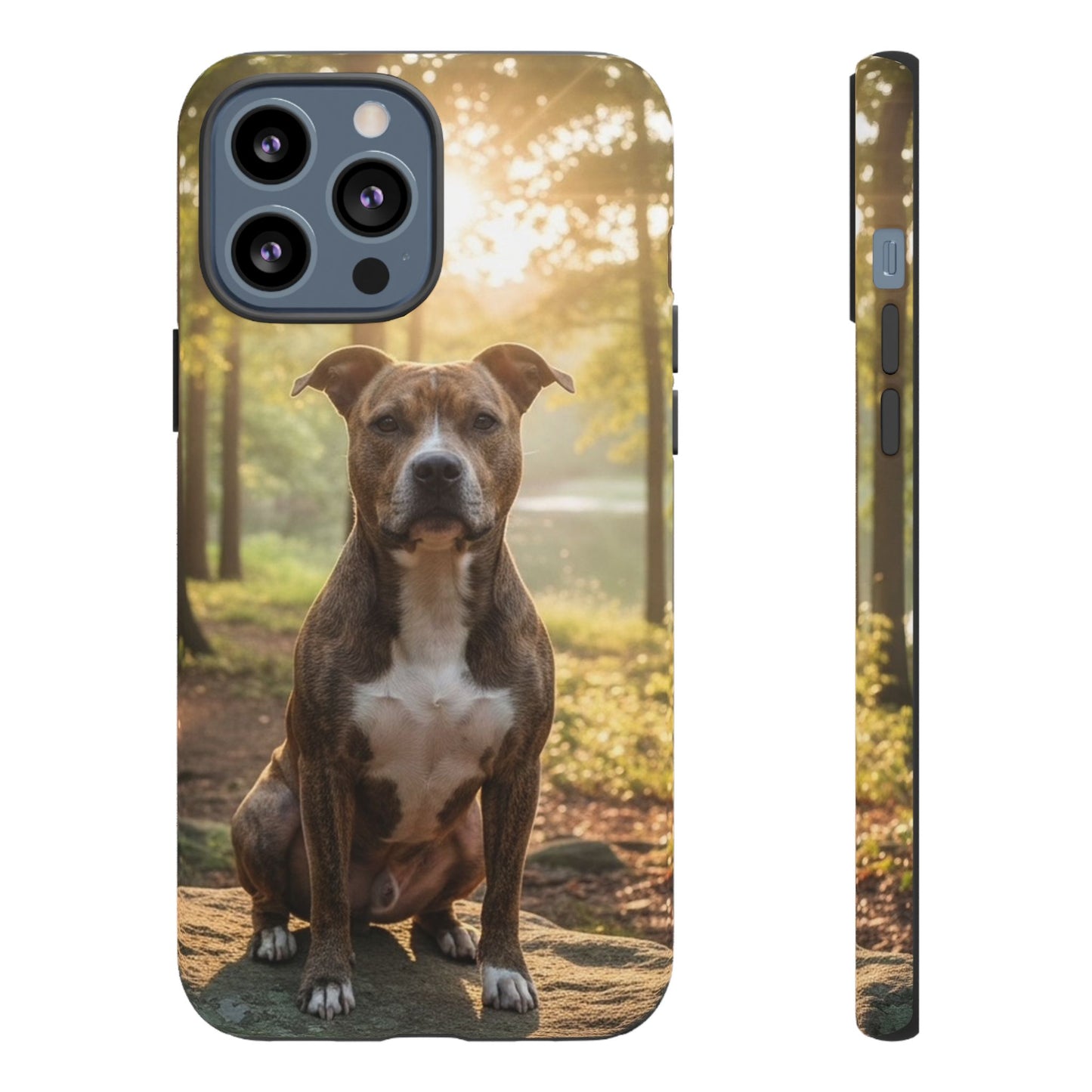 Pitbull Portrait Phone Case | Dog Lover Tough Case, Sunset Forest