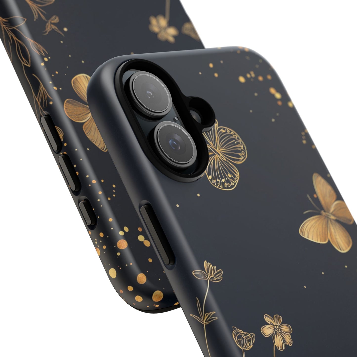 Gold Floral Butterfly Phone Case, Dark Aesthetic Botanical, Elegant Black Luxury iPhone Samsung Cover
