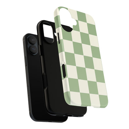 Sage Green Checkerboard Phone Case | Minimal Aesthetic Checkered iPhone & Samsung Tough Case