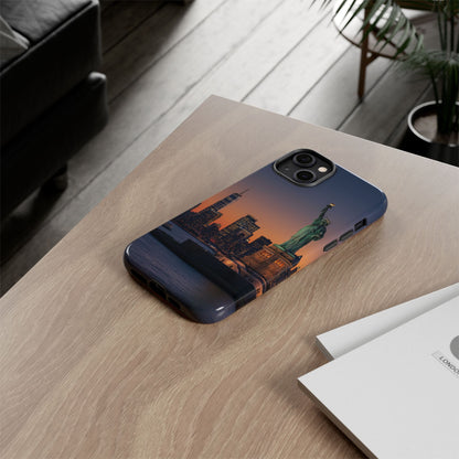 Statue of Liberty Sunset Phone Case – New York City Skyline Travel Aesthetic Tough Case