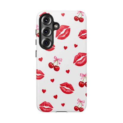 Red Lips & Cherry Phone Case – Y2K Retro Aesthetic Tough Cover