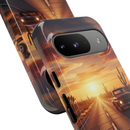 Route 66 Sunset Desert Highway Phone Case – Road Trip Travel Aesthetic Tough Case