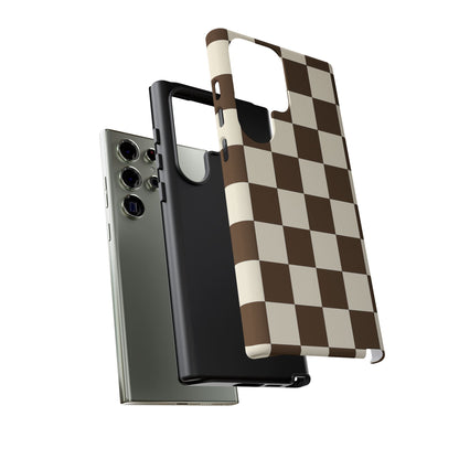 Mocha Checkerboard Phone Case | Neutral Aesthetic Tough Case