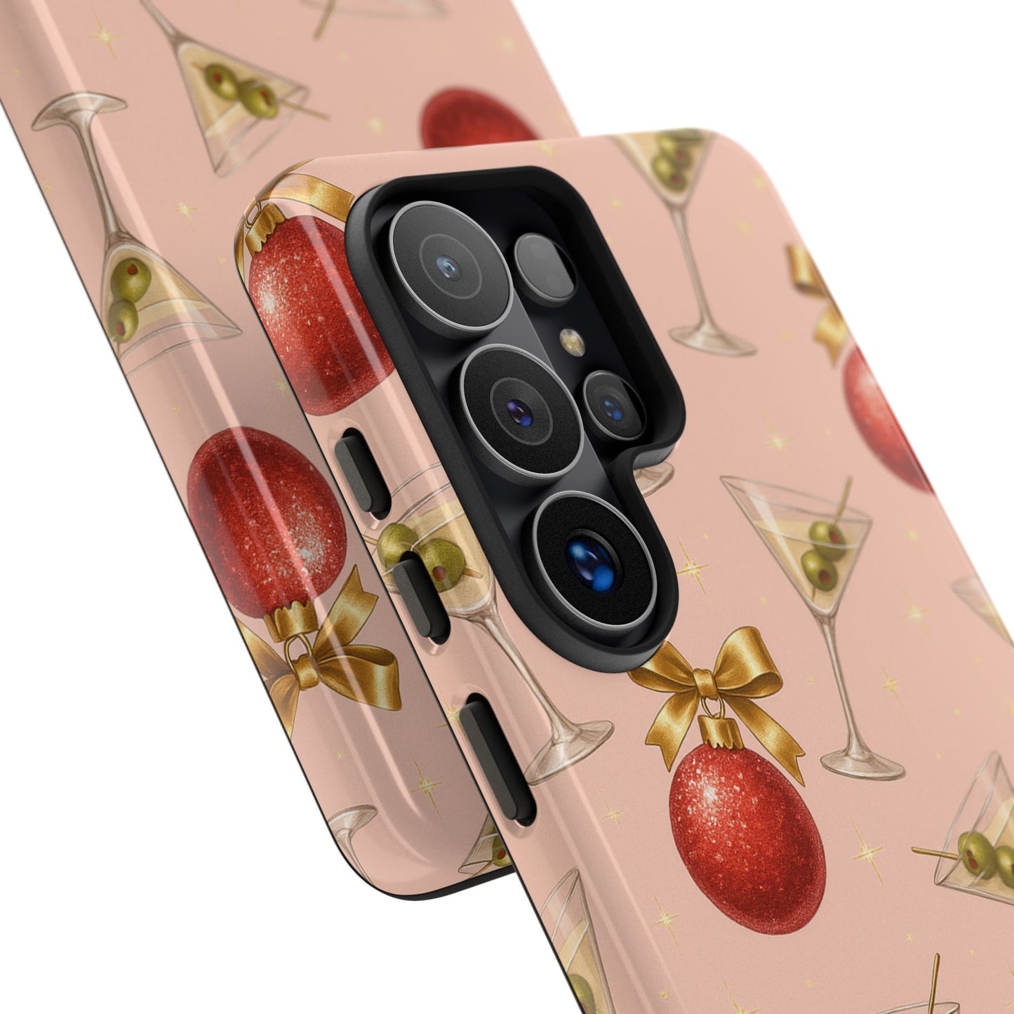 Cocktail Ornament Phone Case – Pink Martini & Cherry Pattern | Glossy or Matte for Iphone, Samsung Galaxy and Pixel