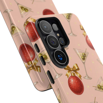 Cocktail Ornament Phone Case – Pink Martini & Cherry Pattern | Glossy or Matte for Iphone, Samsung Galaxy and Pixel