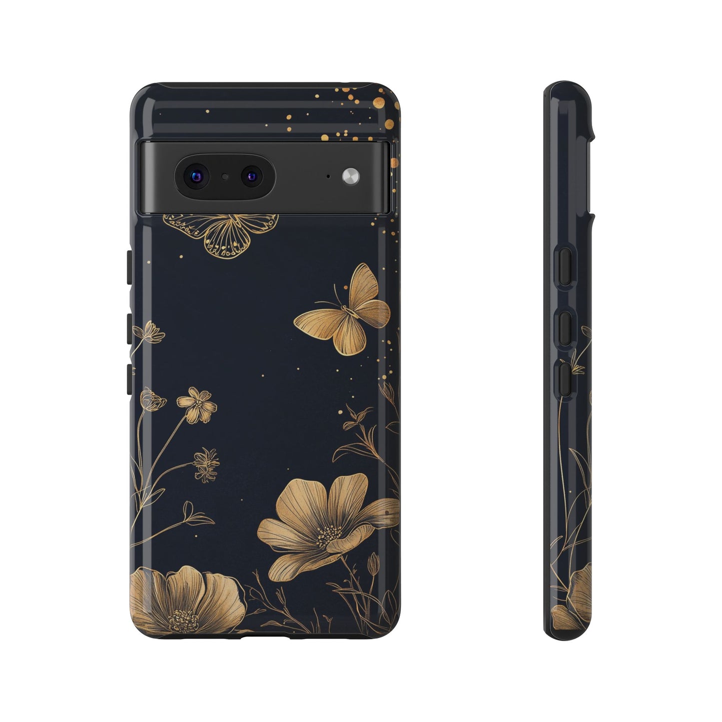 Gold Floral Butterfly Phone Case, Dark Aesthetic Botanical, Elegant Black Luxury iPhone Samsung Cover