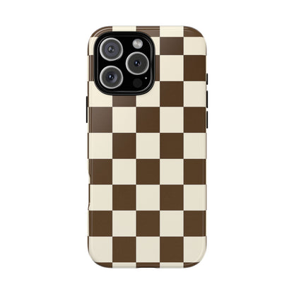 Mocha Checkerboard Phone Case | Neutral Aesthetic Checkered iPhone & Samsung Tough Case