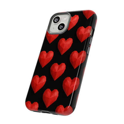 Red Heart Phone Case – Geometric Heart Pattern Tough Case (Black)