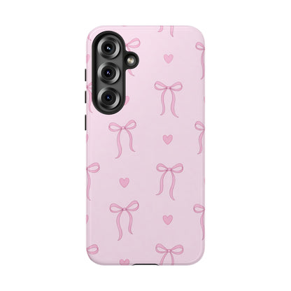 Pink Bow Heart Aesthetic Phone Case – Coquette Cute Tough Cover