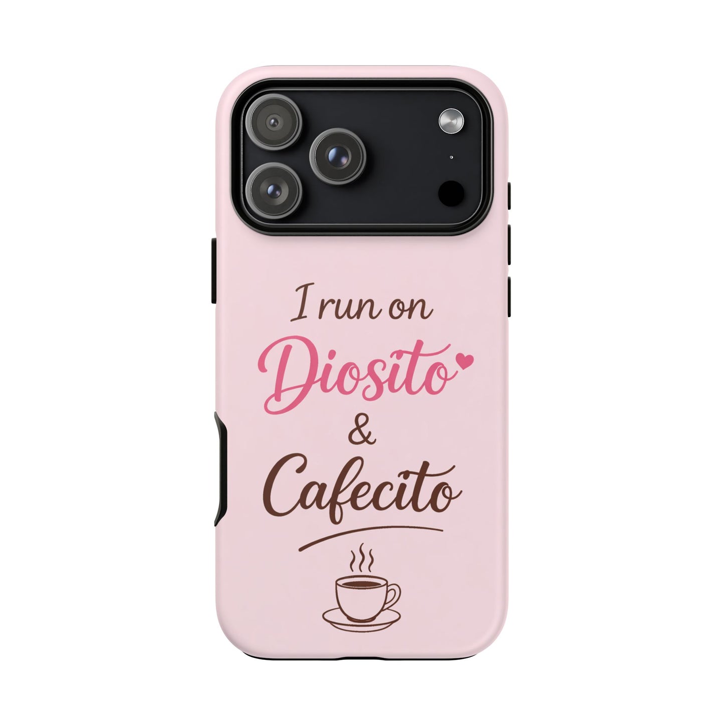 I Run on Diosito y Cafecito Phone Case, Pink Aesthetic Latina Faith Coffee Case, Girly Protective iPhone Samsung Cover
