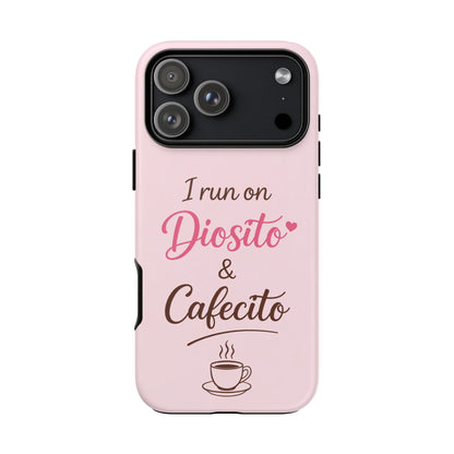 I Run on Diosito y Cafecito Phone Case, Pink Aesthetic Latina Faith Coffee Case, Girly Protective iPhone Samsung Cover