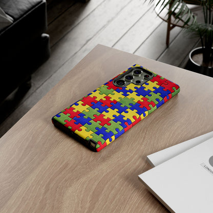 Colorful Puzzle Phone Case, Autism Awareness Jigsaw Design, Tough Protective Case, iPhone & Samsung Case, Vibrant Puzzle Pattern