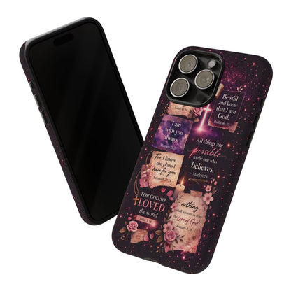 Christian Bible Verse Phone Case Pink Floral Faith Tough Protective Cover Gift