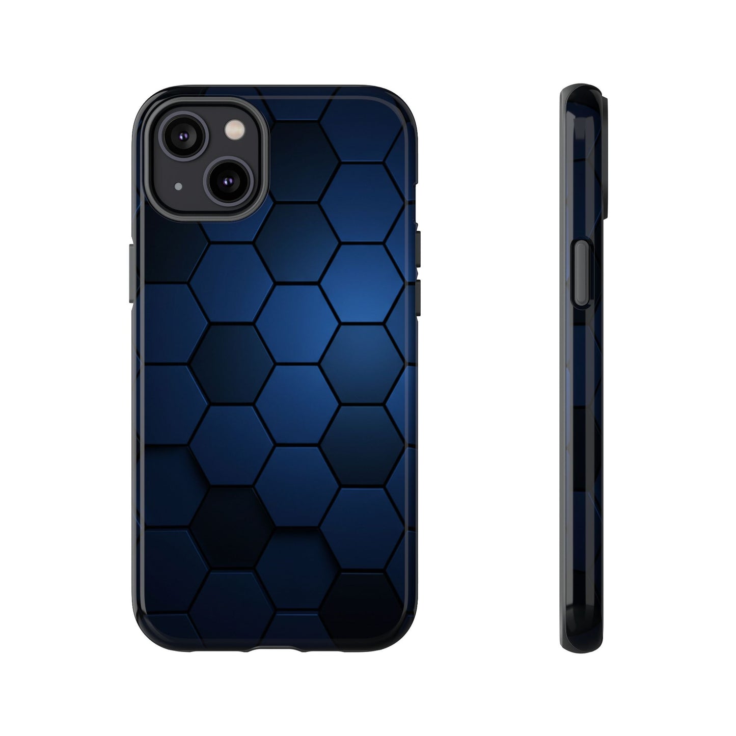 Blue Hexagon Gradient Phone Case | Honeycomb Geometric Tech Aesthetic | Minimalist Tough Case for iPhone & Samsung