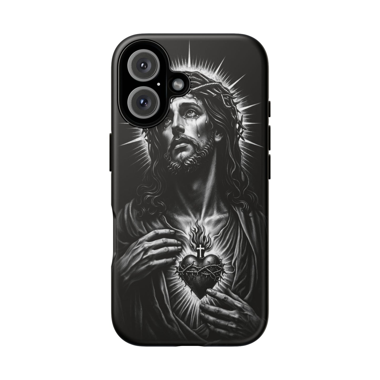 Jesus Sacred Heart Phone Case Black White Christian Faith Aesthetic