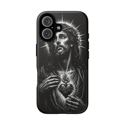 Jesus Sacred Heart Phone Case Black White Christian Faith Aesthetic