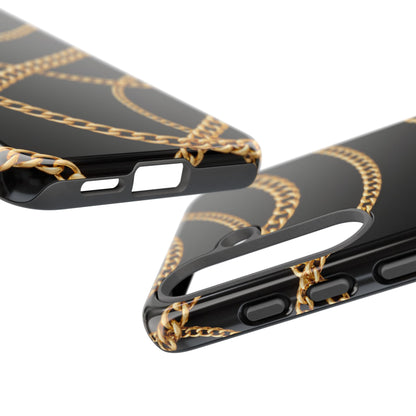 Luxury Gold Chain Phone Case – Black Designer Style Tough Protective Cover for Iphone, Samsung Galaxy and Pixel