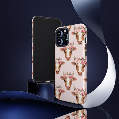 Floral Cow Phone Case – Cute Pink Cow Print Tough Protective Case for Iphone, Samsung Galaxy and Pixel